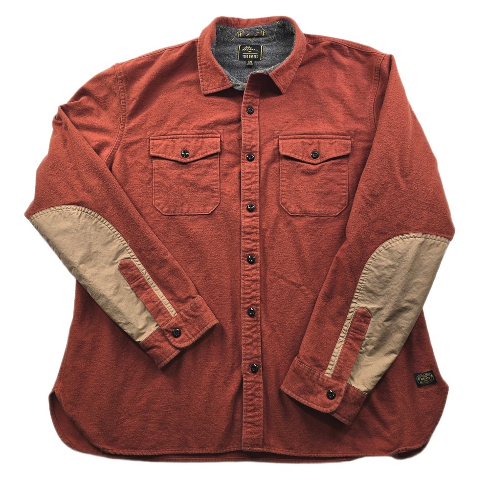 LL Bean Todd‎ Snyder Flannel Shirt Mens 2XL Rust Orange Cotton Elbow Patch